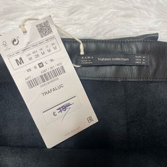 Zara Black Faux Leather A-Line Mini Skirt Ruffle Size Medium NEW with Tag - Picture 9 of 9